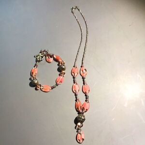 Necklace and bracelet silver and pink stones